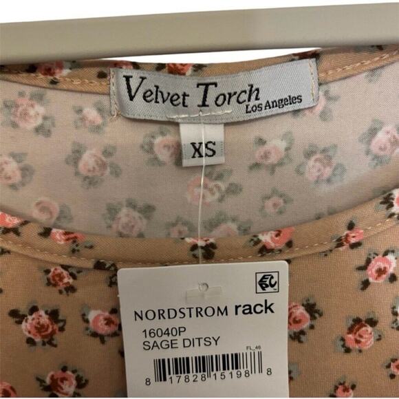 Velvet Torch Puff Sleeve Sage Floral Mini Dress XS NWT Romantic - Picture 3 of 4